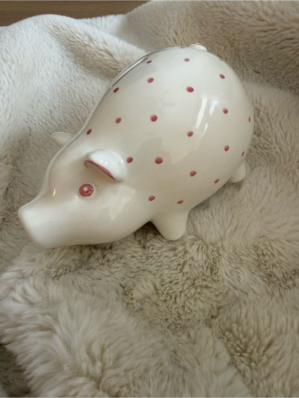 Tiffany & Co. Cream Ceramic Piggy with Pink Polka Accents